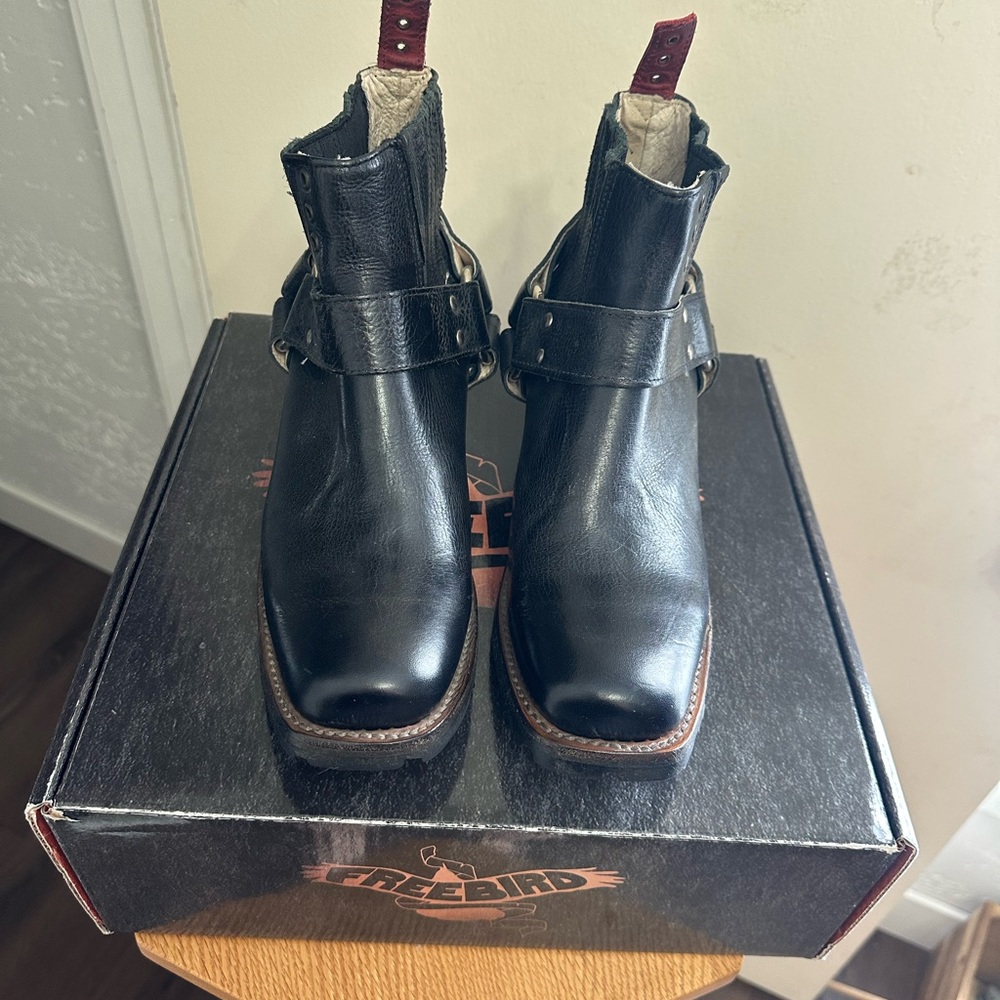 Freebird Black Leather Boots with Buckle